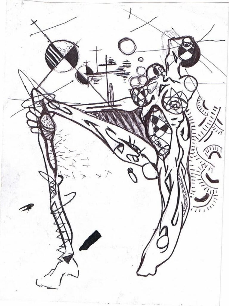 Boceto en estilo realismo abstracto de una figura femenina al amanecer, por Ricardo Durán.