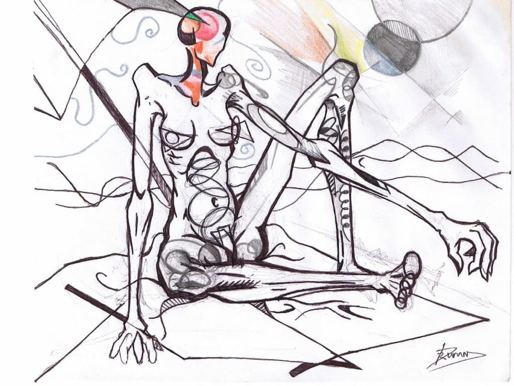 Boceto número 16 en estilo realismo abstracto de una figura humana, por Ricardo Durán