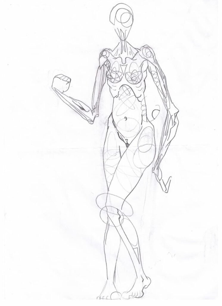 Boceto número 17 en estilo realismo abstracto de una figura humana, por Ricardo Durán