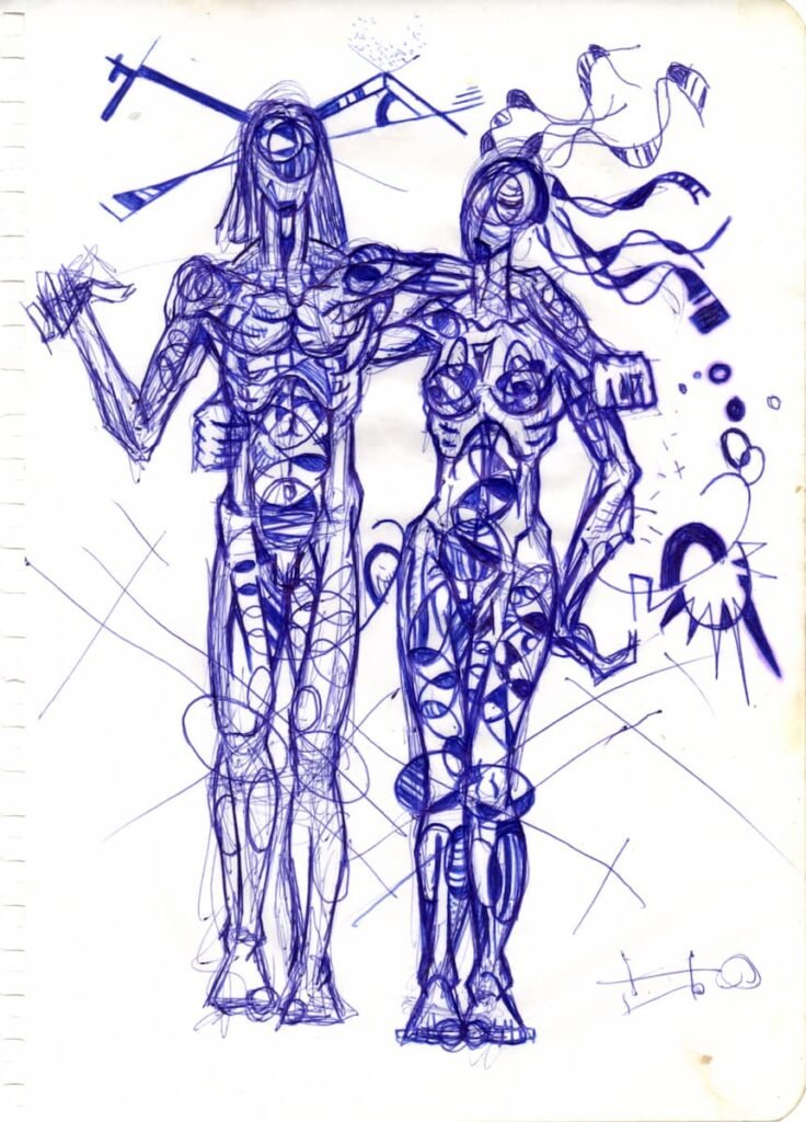 Boceto número 8 en estilo realismo abstracto de una pareja, por Ricardo Durán